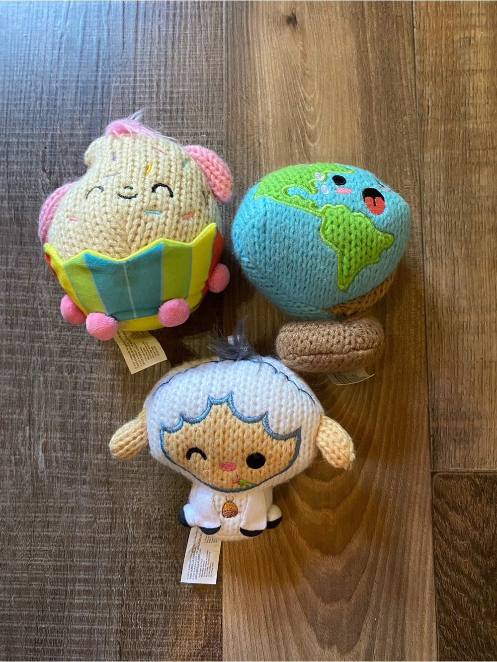 Jax Knit Plush Set - Blue/Green Globe, Pink Cupcake, White Lamb